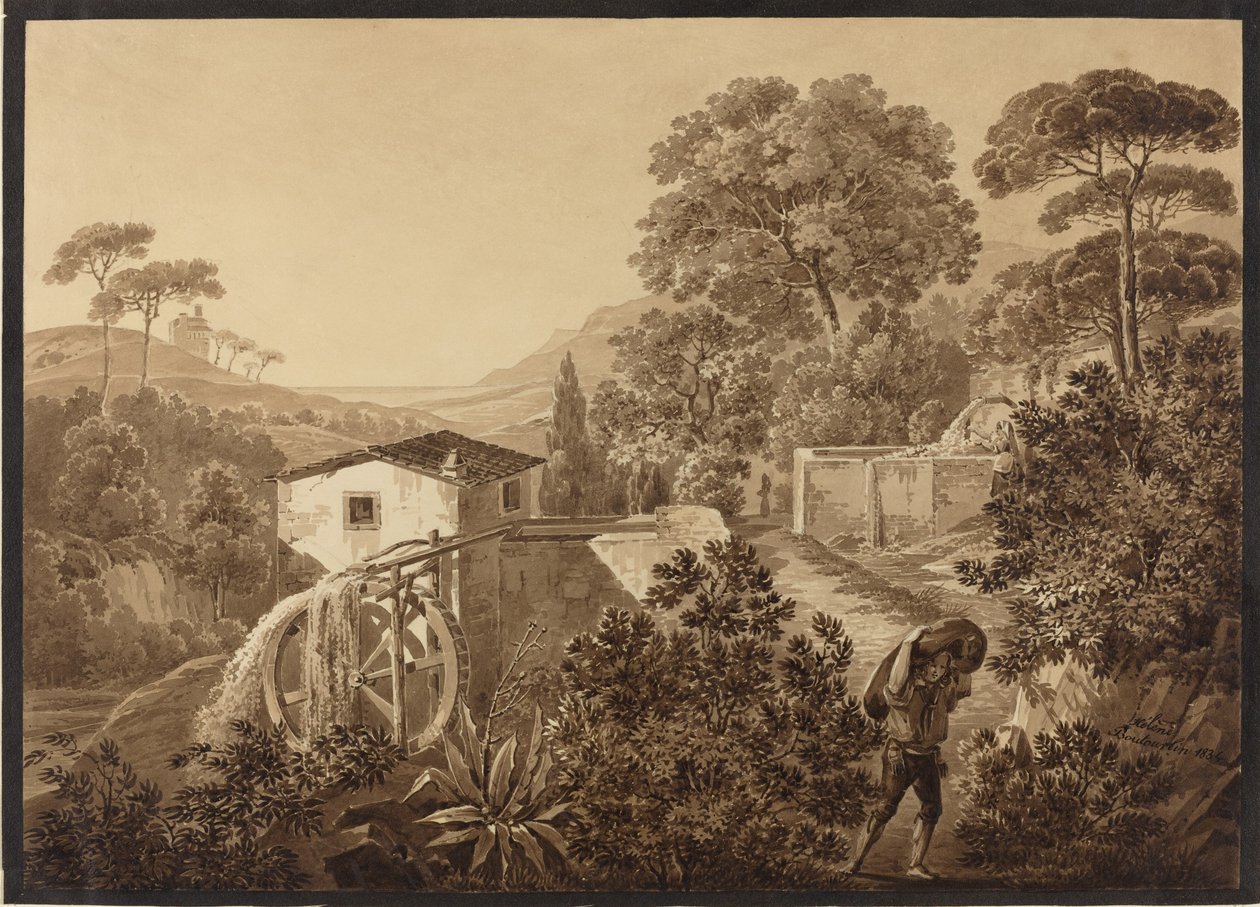 Italienische Landschaft mit einer Wassermühle von Hélène Boutourlin