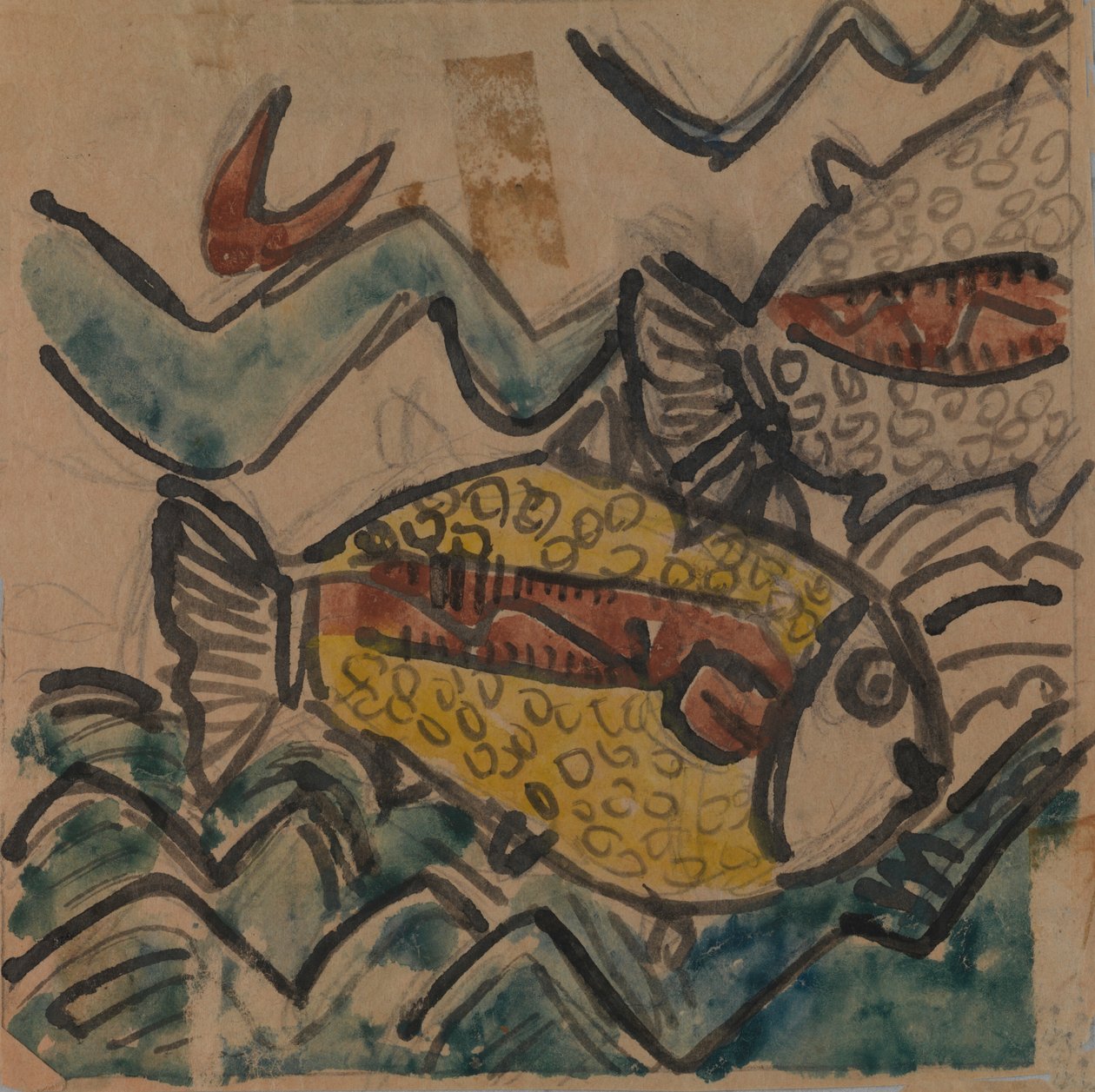 Fischdesign für einen Keramikteller, ca. 1930-1939 von Holcha Krake