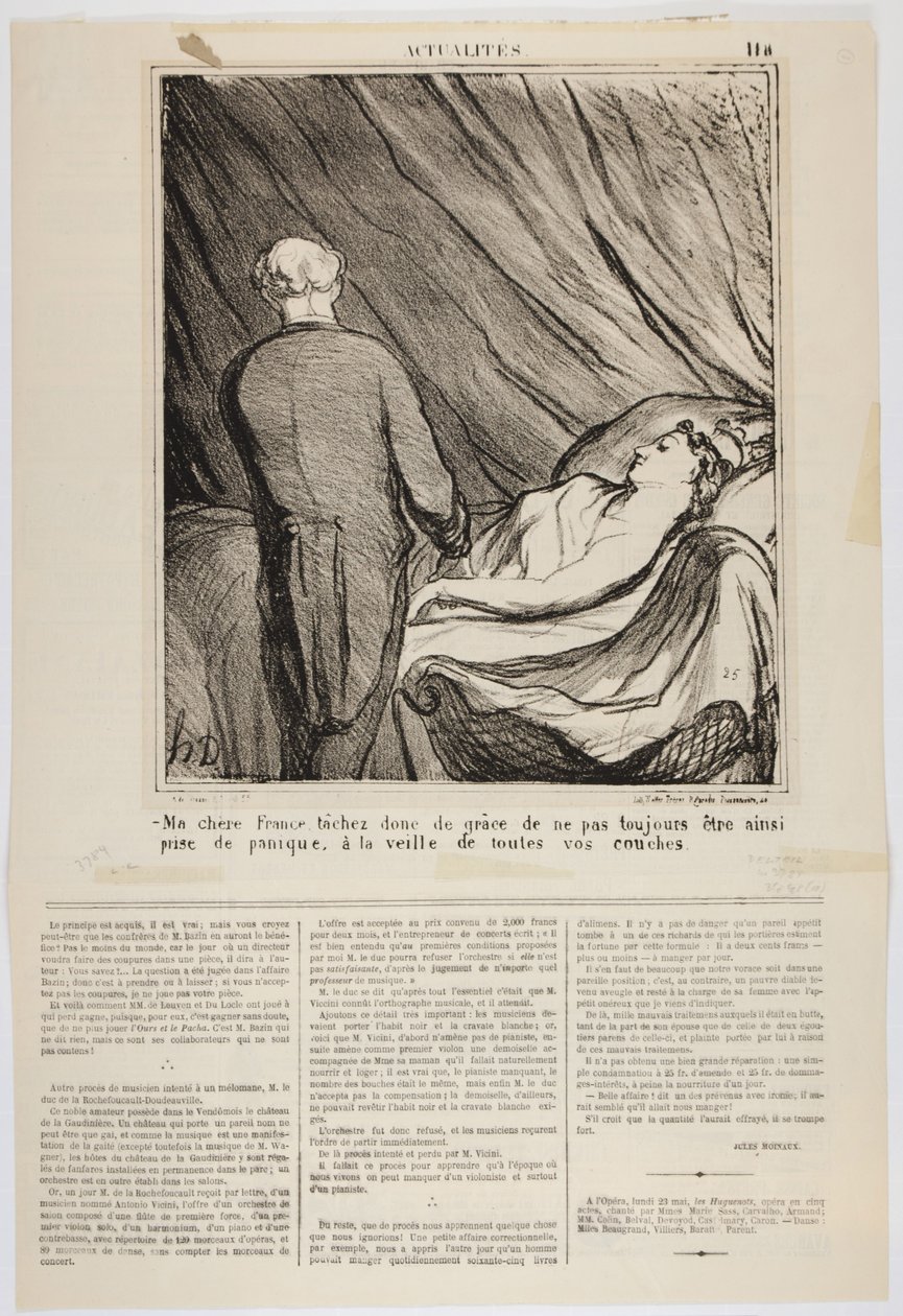 Ma chère France, tachez donc de grâce de ne pas toujours être ainsi prise de panique, à la veille de toutes vos couches, 1870 von Honoré Daumier