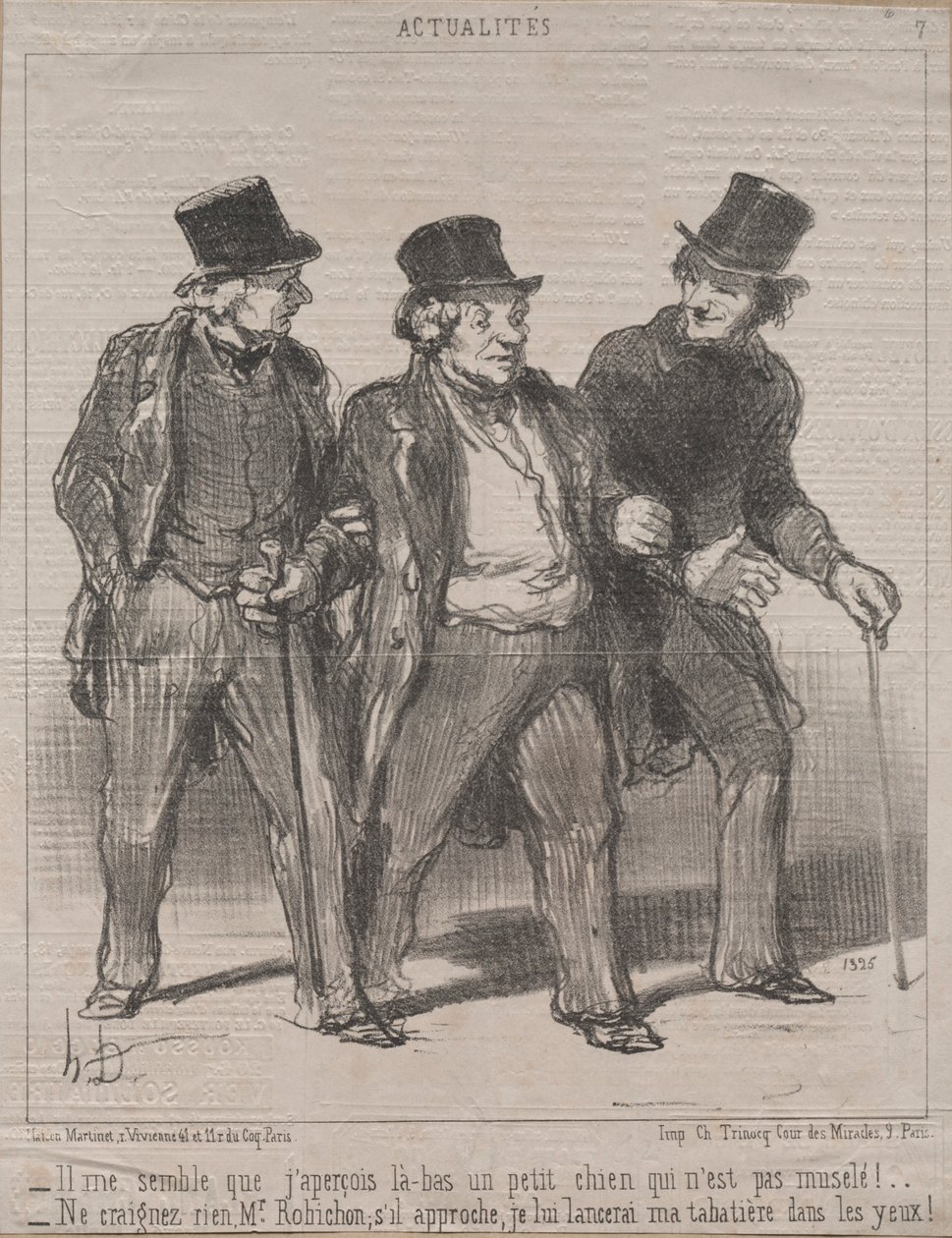 Actualities No. 7: Es scheint mir, dass ich dort einen kleinen Hund bemerke, der nicht angeleint ist!, 1852 von Honoré Daumier