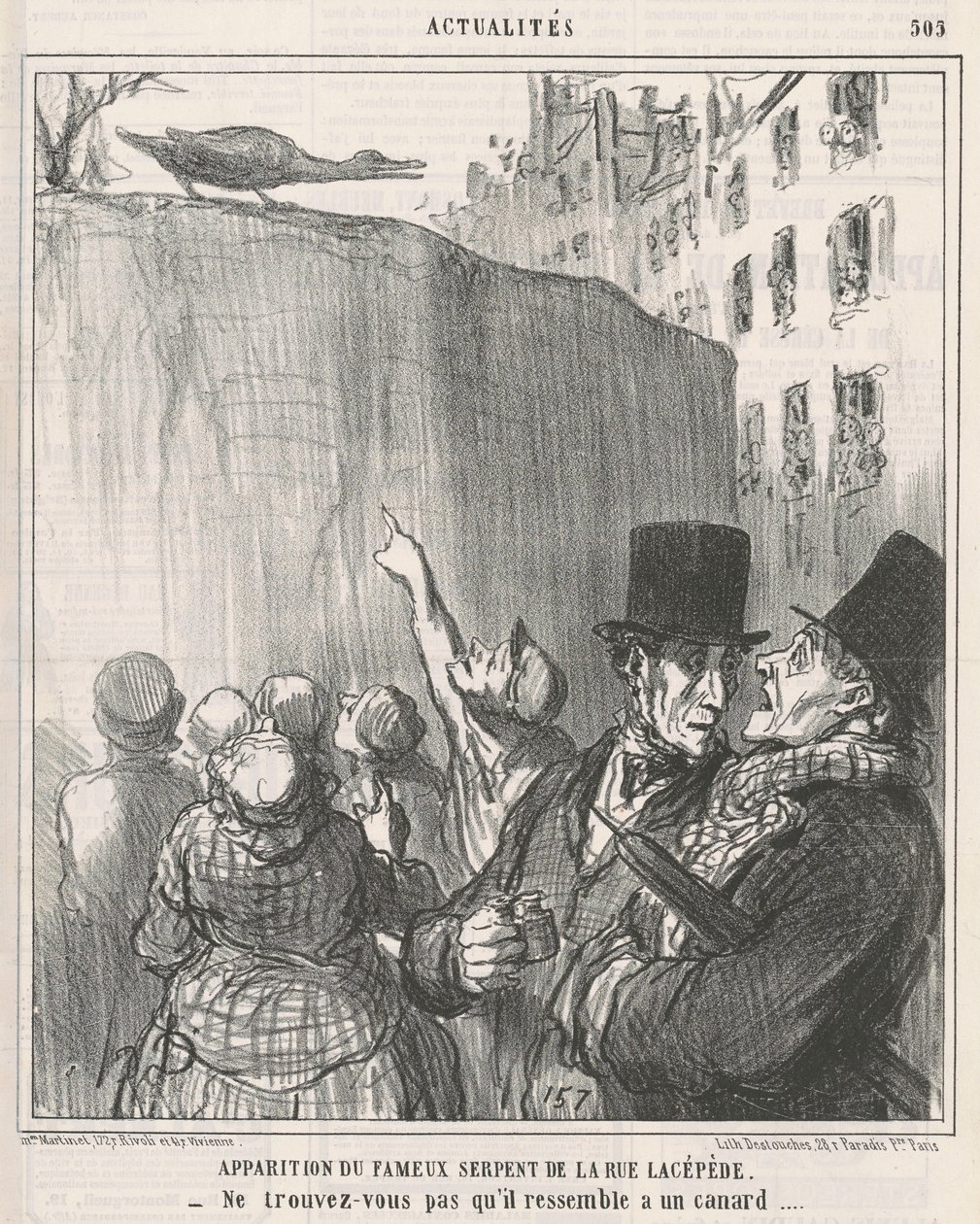 Erscheinung der ... Schlange in der Rue Lacépède von Honoré Daumier