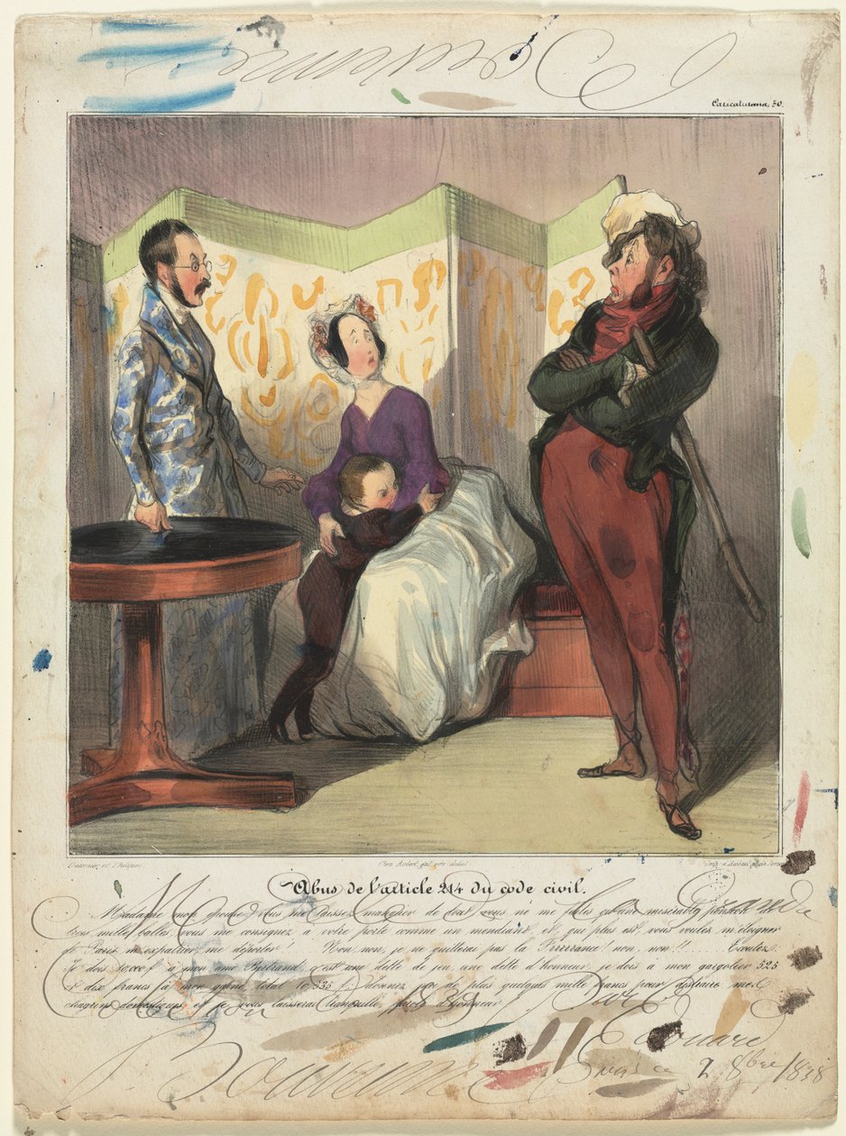 Caricaturana Platte 50: Verstoß gegen Artikel 24 des Zivilgesetzbuches, 1837 von Honoré Daumier