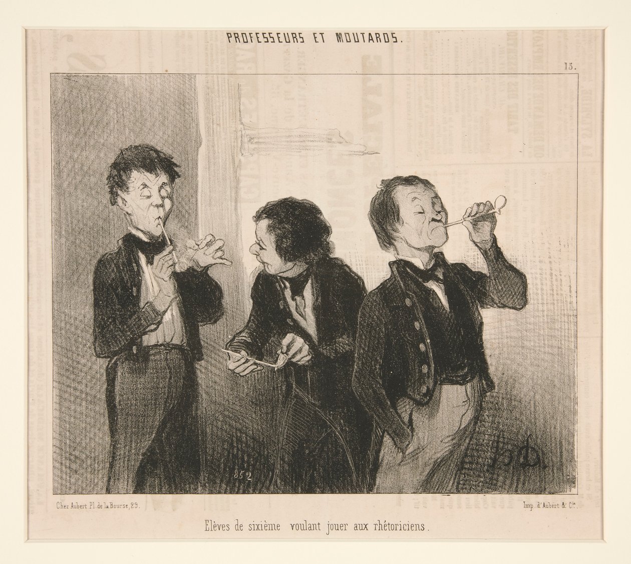 Schüler der sechsten Klasse, die Rhetoriker spielen wollen, aus Professeurs et Moutards von Honoré Daumier