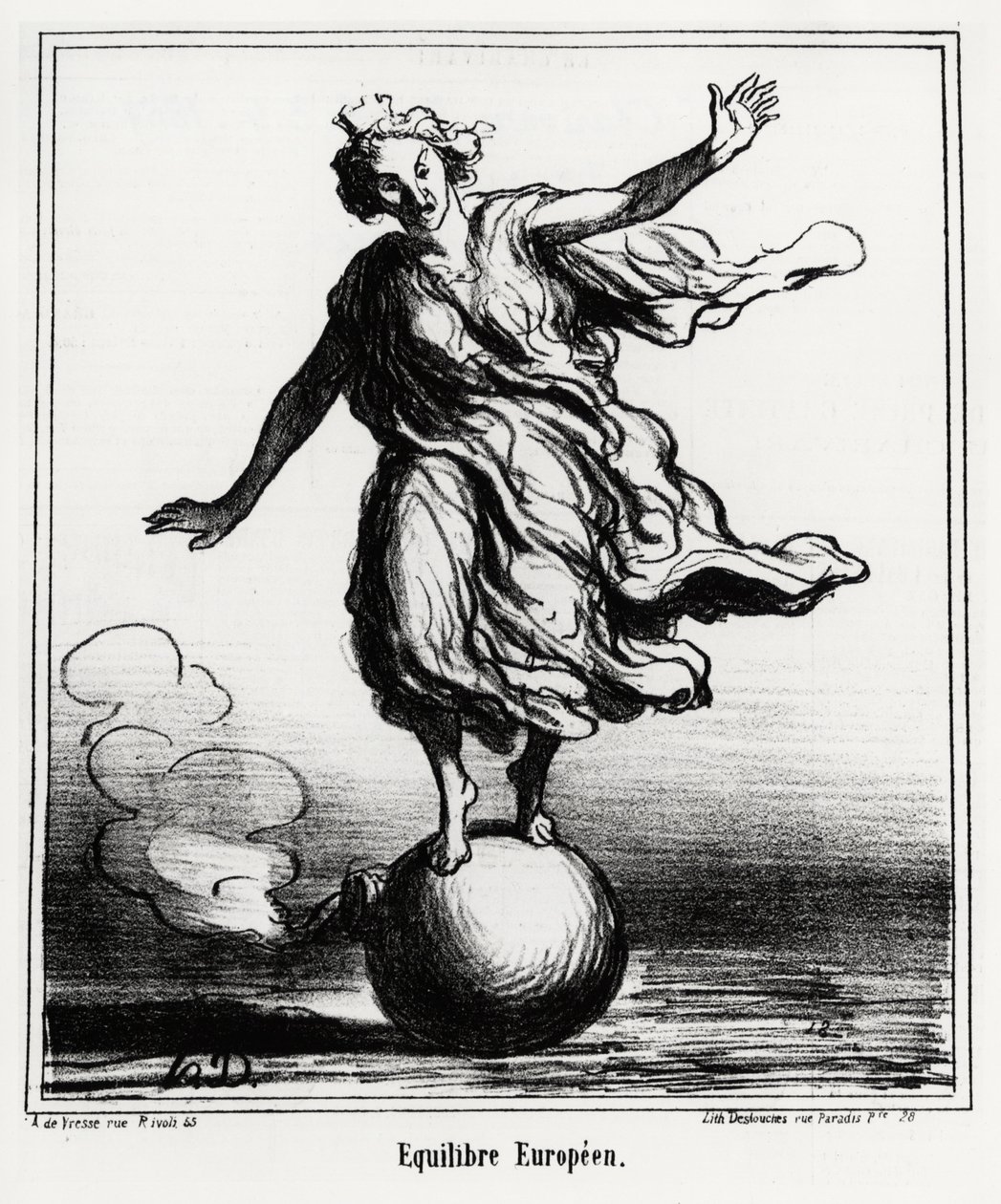 Europäisches Gleichgewicht. Illustration von Honore Daumier (1808-1879), veröffentlicht in den Nachrichten, „Charivari“, datiert 3. April von Honoré Daumier