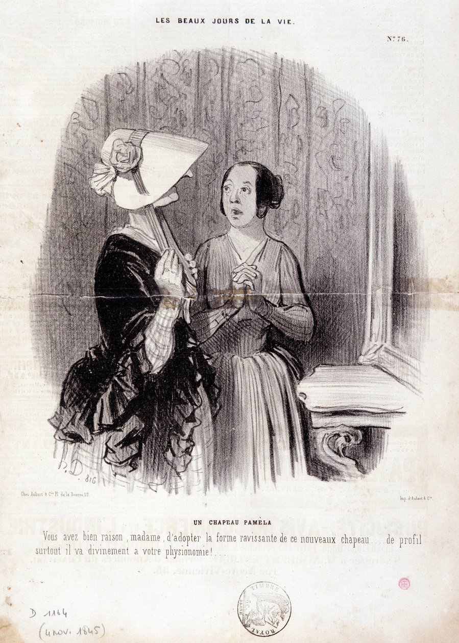 Modekarikatur. Serie „Die schönen Tage des Lebens“: „Ein Pamela-Hut...“ vom 4. November. von Honoré Daumier