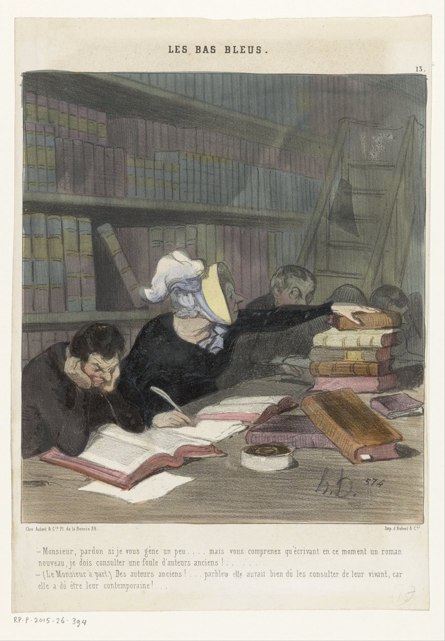 Figuren hinter einem Lesetisch in einer öffentlichen Bibliothek von Honoré Daumier