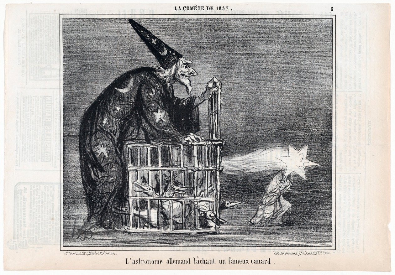 Der Komet von 1857, Der deutsche Astronom lässt eine berühmte Ente los, aus Le Charivari, veröffentlicht 1858 von Honoré Daumier