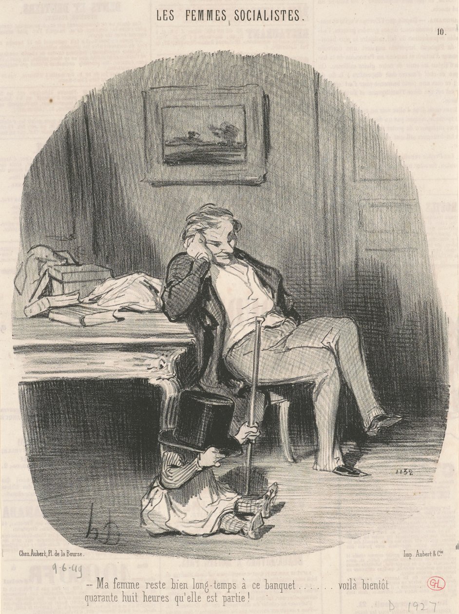 Meine Frau bleibt lange bei diesem Bankett ... von Honoré Daumier