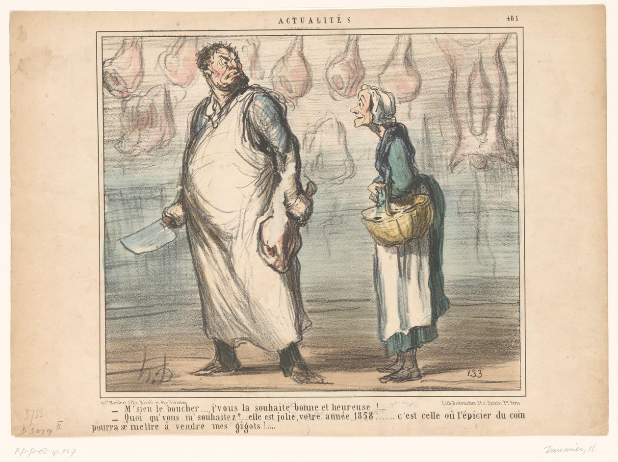 Alte Frau spricht einen Metzger an von Honoré Daumier