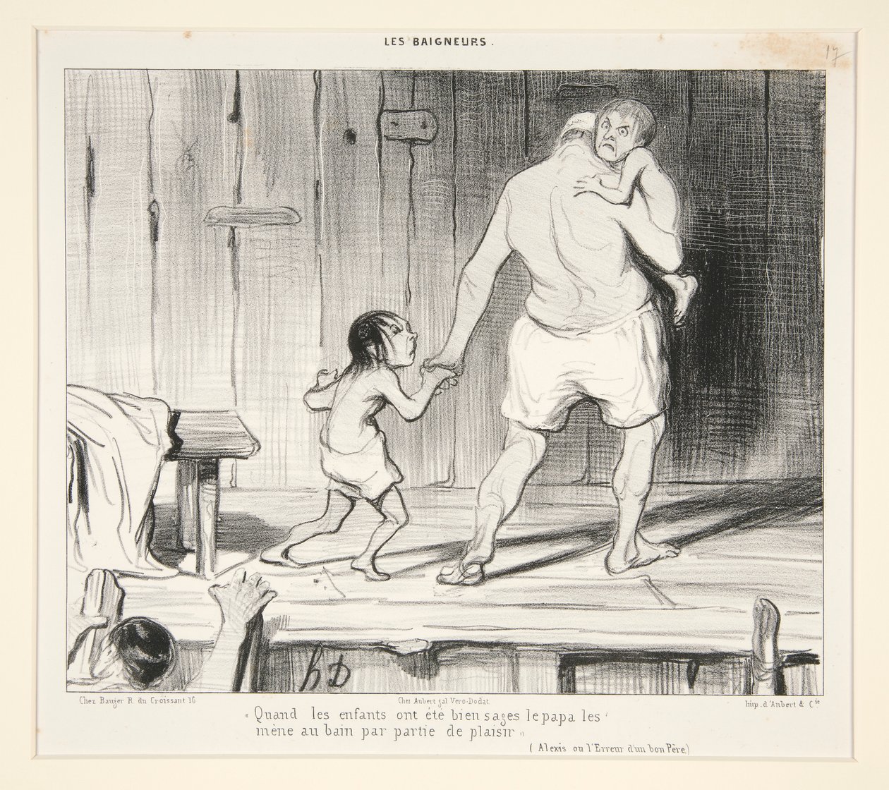 Wenn die Kinder brav waren, nimmt der Papa sie zum Baden mit, aus Les Baigneurs von Honoré Daumier