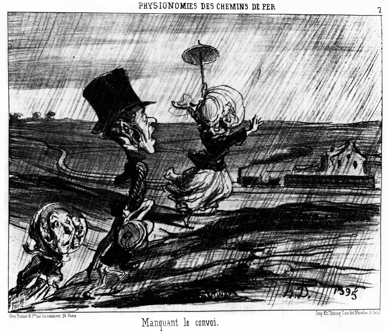 Eisenbahngesichter. Den Zug verpassen: Serie von Karikaturen über die Eisenbahnen von Honore Daumier (1808-1879). „Charivari“ von Honoré Daumier