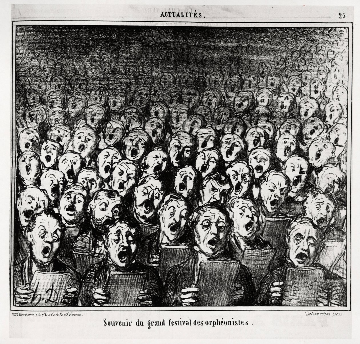 Erinnerung an das große Fest der Orpheonisten. Illustration von Honore Daumier (1808-1879), veröffentlicht in den Nachrichten, „Charivari“, datiert 28. März 1859 von Honoré Daumier