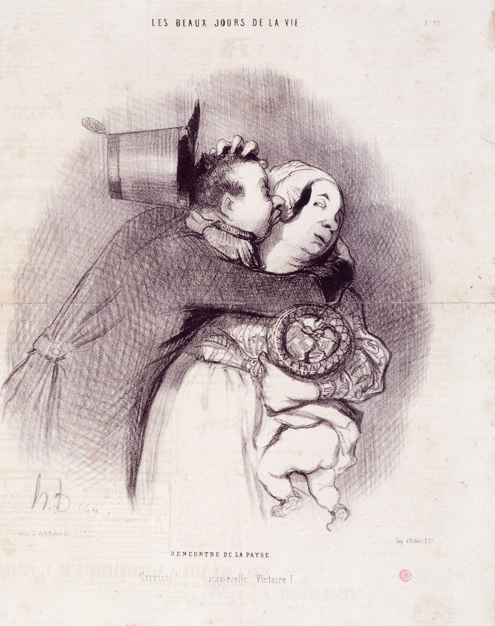 Die schönen Tage des Lebens: Treffen auf dem Land. Gravur von Honoré Daumier. Auszug aus der Zeitung Le Charivari am 8. September von Honoré Daumier
