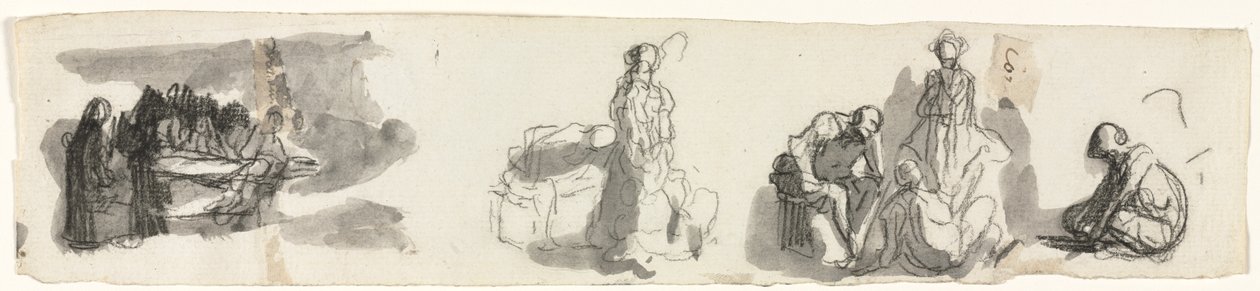 Blatt mit Studien einer Gruppe von vier Figuren rechts (recto) von Honoré Daumier