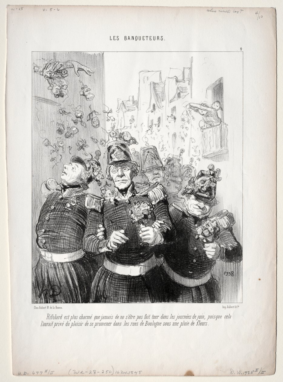 Die Festenden, Tafel 4: Rifolard ist bezaubernder denn je... von Honoré Daumier