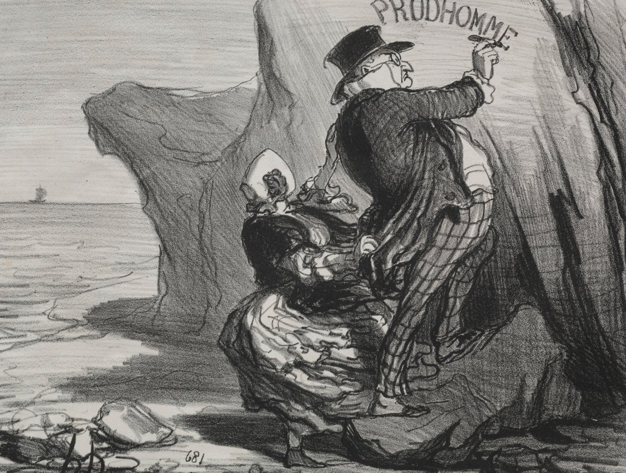 Der gute Bourgeois (Tafel 3): Ich möchte ein unvergängliches Denkmal unseres Besuchs an dieser Klippe hinterlassen... von Honoré Daumier