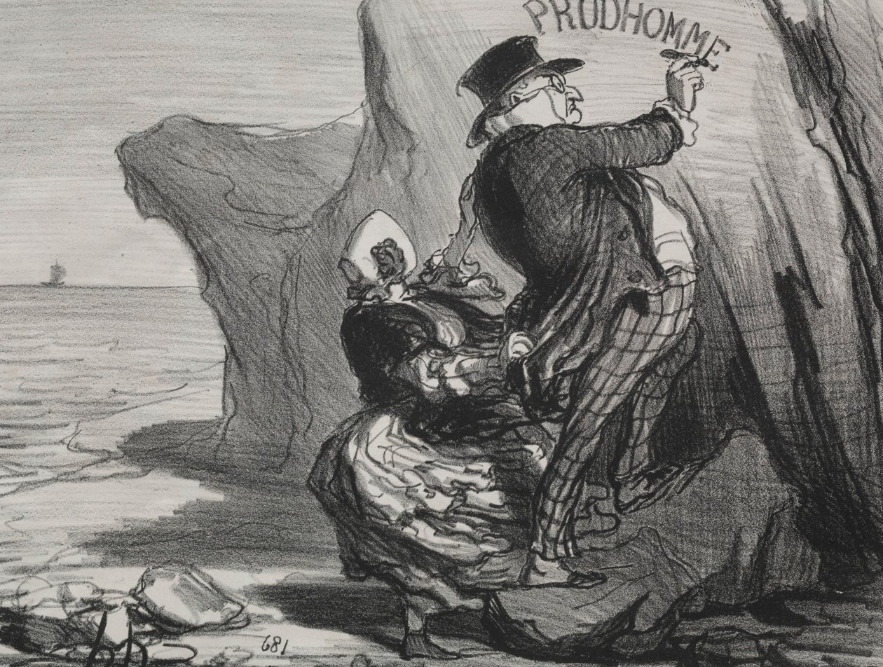 Der gute Bourgeois, Platte 3: Ich möchte ein unvergängliches Denkmal unseres Besuchs hinterlassen..., 1854 von Honoré Daumier