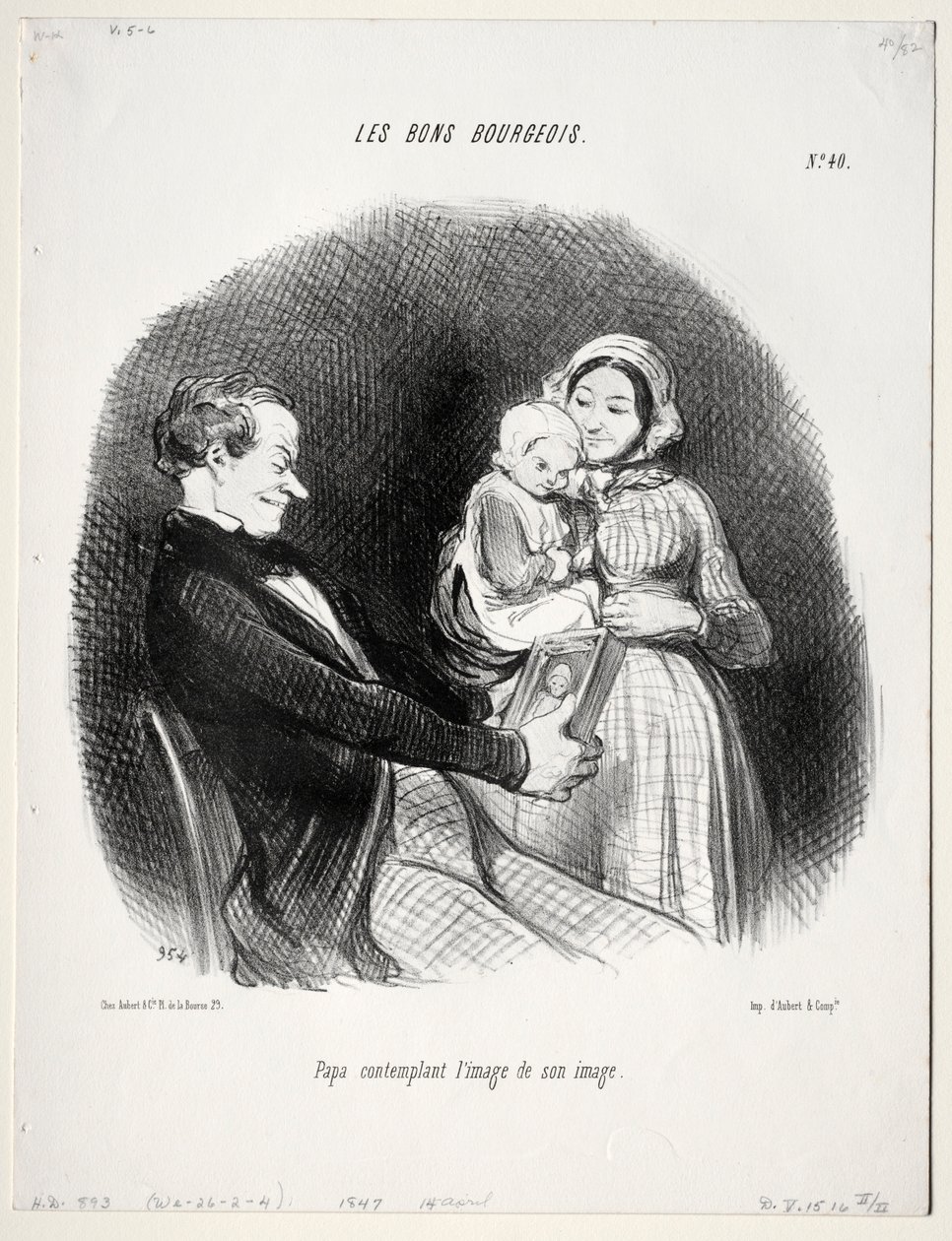 Der gute Bourgeois, Platte 40: Papa betrachtet ein Abbild seines Abbilds, 1847 von Honoré Daumier