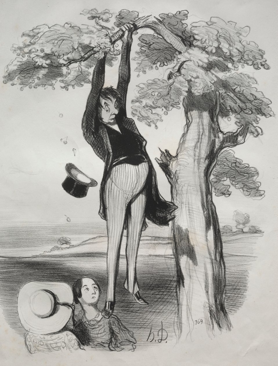 Die Gefahren, einen Pflaumenbaum zu heftig zu schütteln (wenn man ein erwachsener Mann ist) von Honoré Daumier