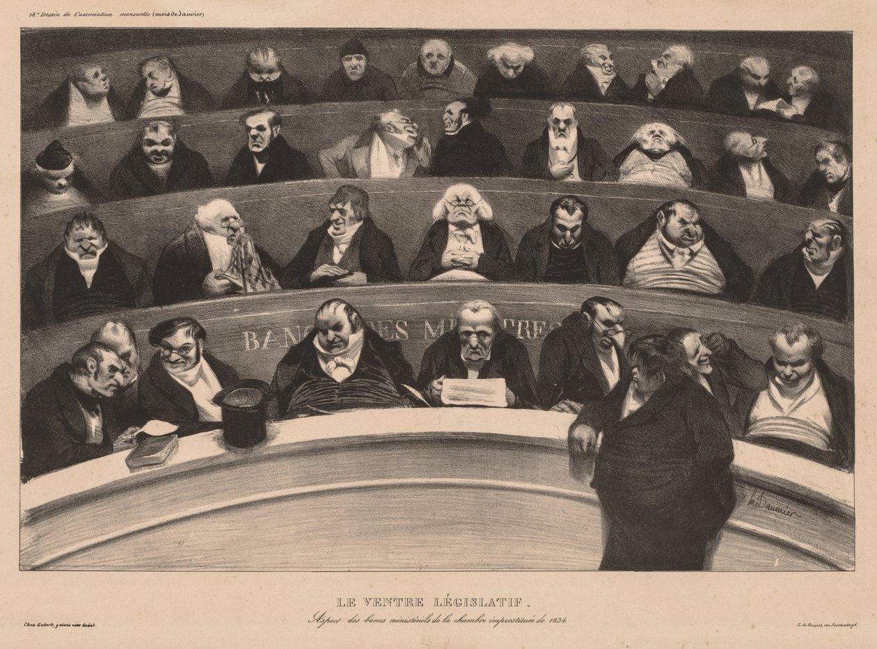 Die monatliche Vereinigung (Tafel 18): Der gesetzgebende Bauch von Honoré Daumier