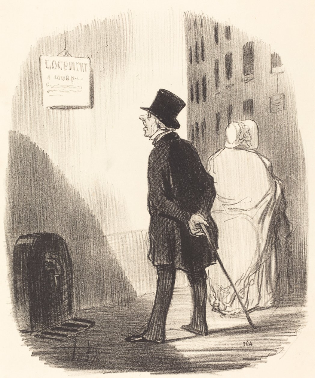 Tiens, voilà un écriteau que ma femme a passé... von Honoré Daumier