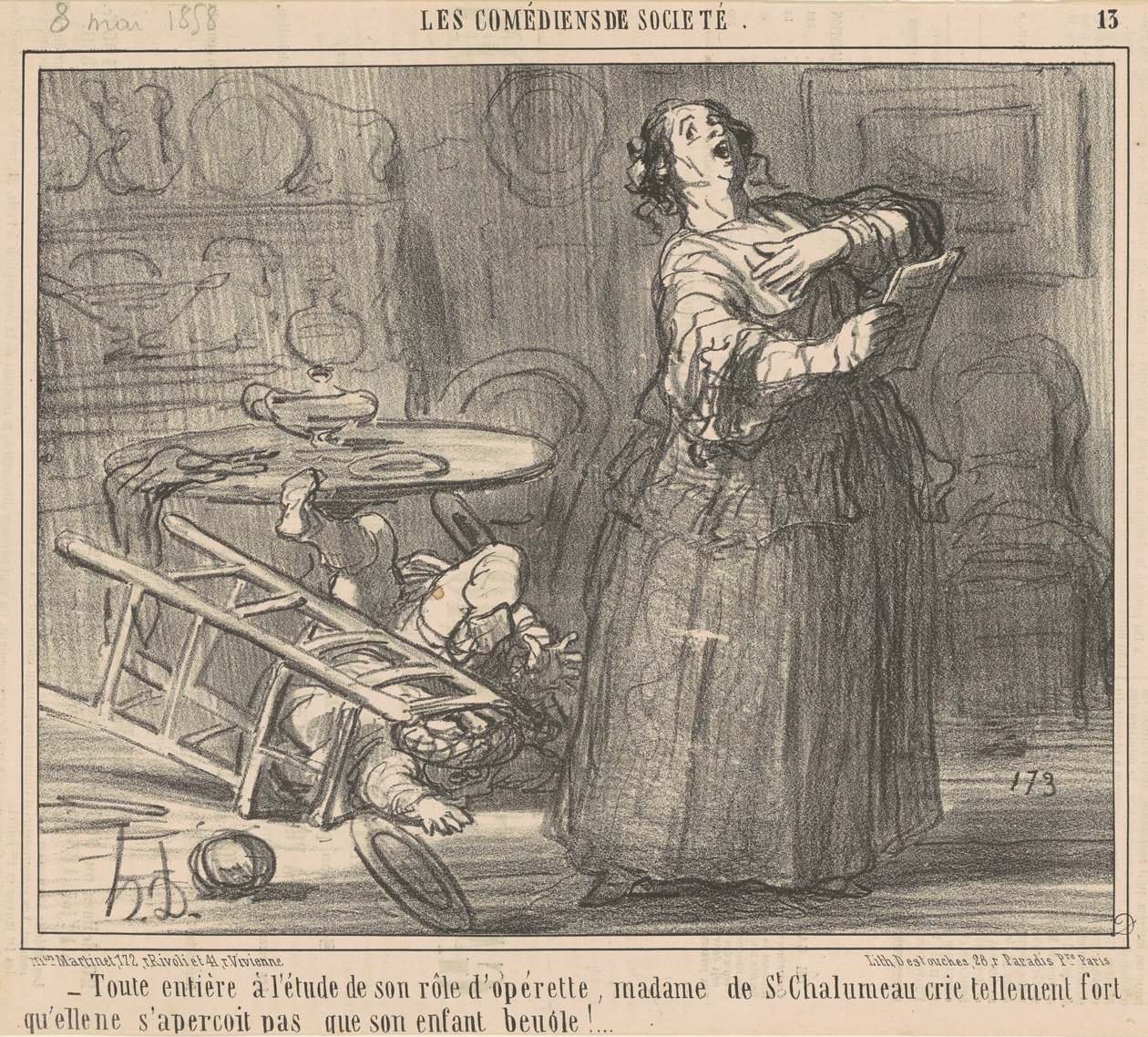 Ganz in das Studium ihrer Rolle vertieft ... von Honoré Daumier