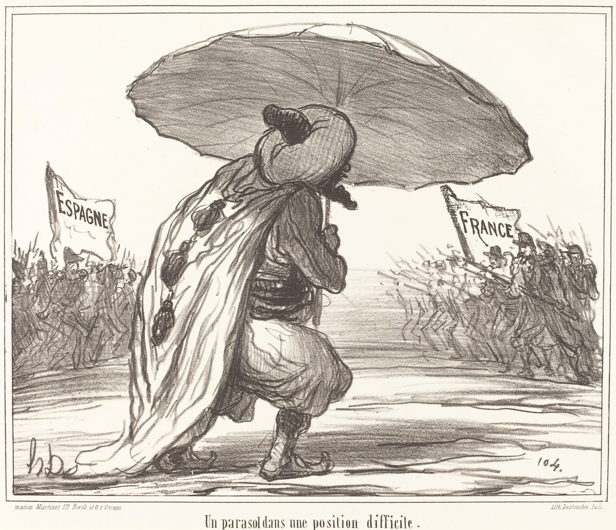 Ein Sonnenschirm in einer schwierigen Position von Honoré Daumier