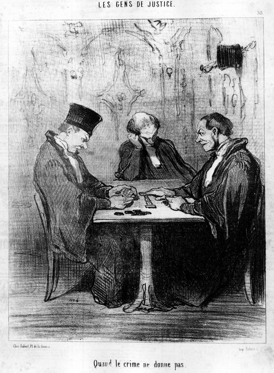 Wenn das Verbrechen nicht gibt, aus der Serie „Gens de Justice“, Karikaturen über die Justiz von Honore Daumier (1808-1879). „Charivari“ von Honoré Daumier