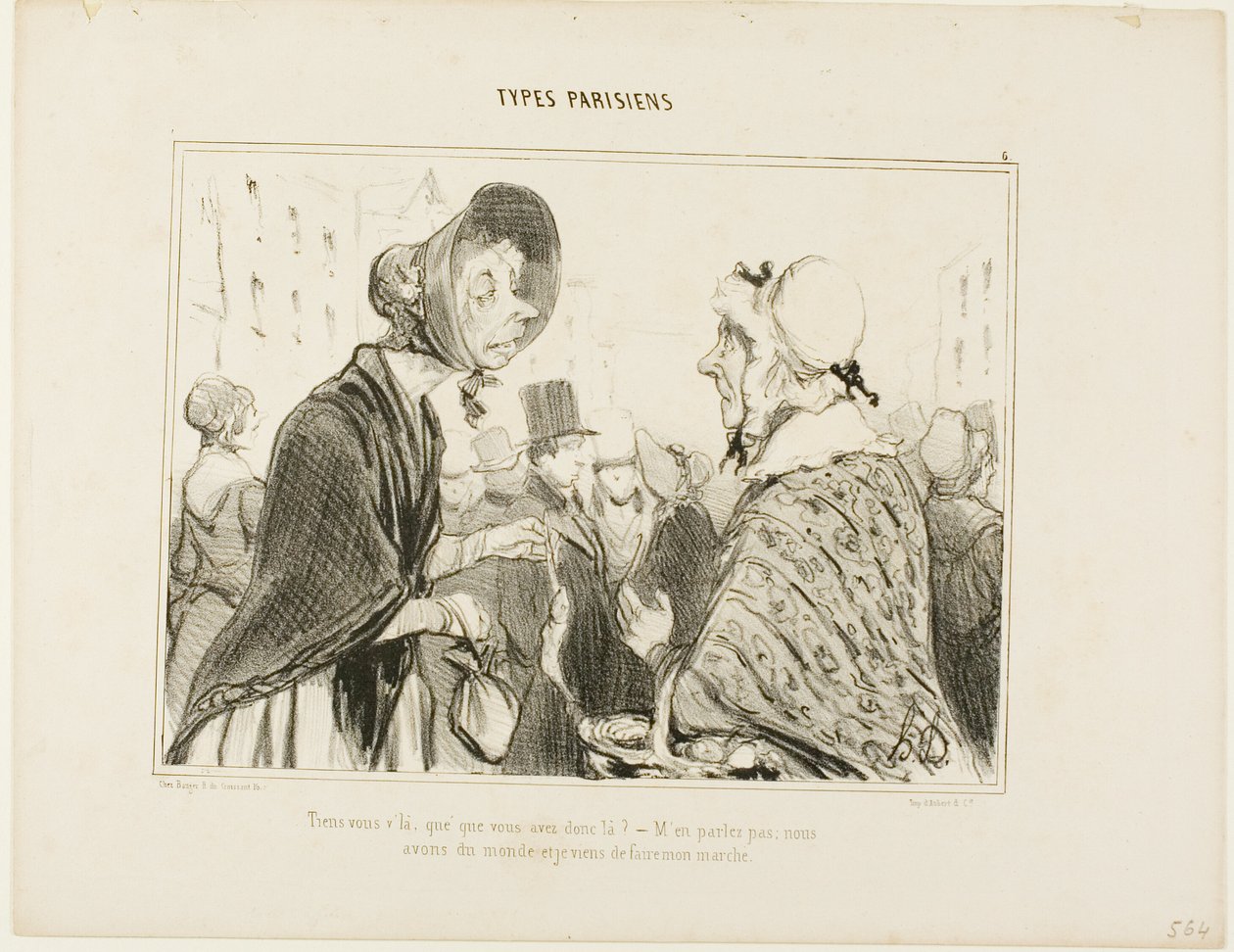- Oh, da bist du ja... was hast du da? - Lass uns nicht darüber reden... wir haben Gäste, und ich habe gerade eingekauft, Tafel 6 aus Types Parisiens von Honoré Victorin Daumier