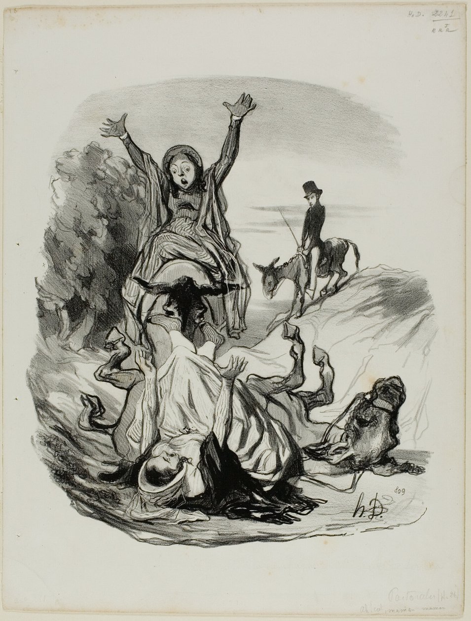 "- Oh mein Gott, Mama, Mama!........ Um Himmels willen..... meine Tochter, meine Tochter!!!," Platte 26 aus Pastorales von Honoré Victorin Daumier