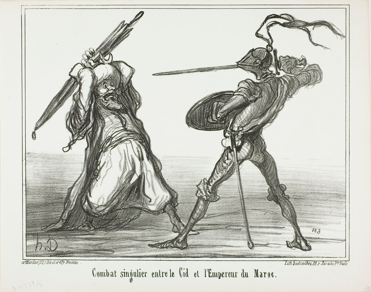 Eine ungewöhnliche Schlacht zwischen El Cid und dem Kaiser von Marokko, Platte 117 aus Actualités von Honoré Victorin Daumier