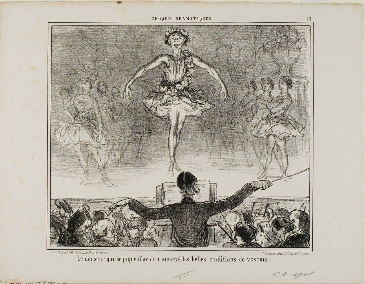 Eine Tänzerin, die behauptet, die große Tradition von VESTRI bewahrt zu haben, Platte 12 aus Croquis Dramatiques von Honoré Victorin Daumier