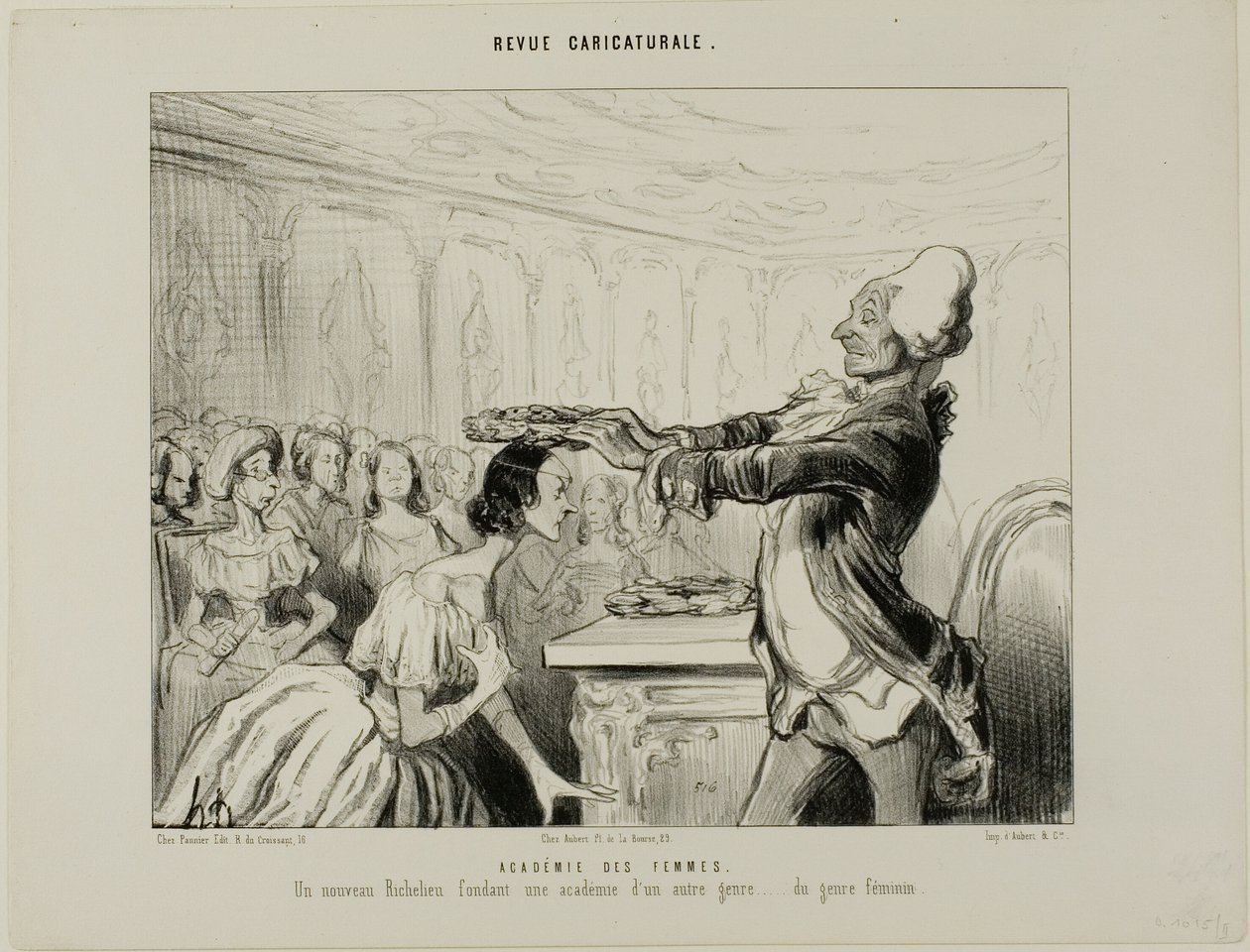 Akademie der Frauen. Ein neuer Richelieu, der eine neue Akademie anderer Art gründet... des weiblichen Geschlechts, Platte 33 aus Revue Caricatureale von Honoré Victorin Daumier