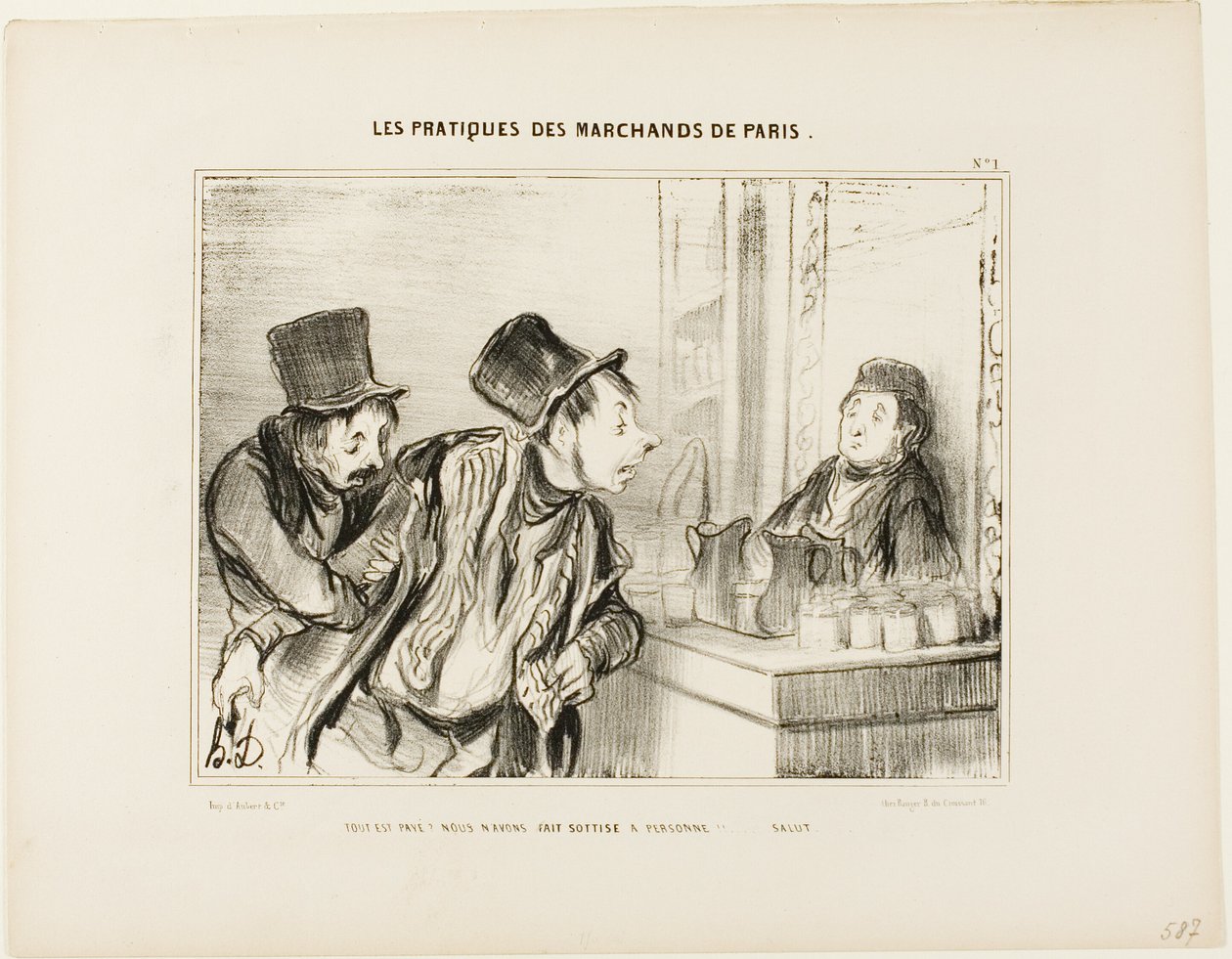 „Alles ist bezahlt? Und wir haben niemanden beleidigt… Tschüss,“ Platte 31 aus Types Parisiens von Honoré Victorin Daumier