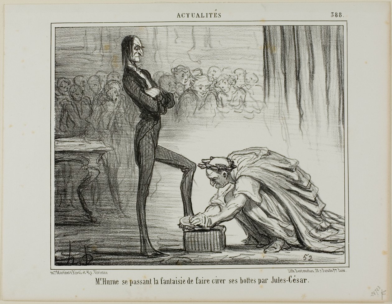 Herr Hume fantasiert über Julius Caesar, der seine Stiefel poliert, Platte 388 aus Aktualitäten von Honoré Victorin Daumier