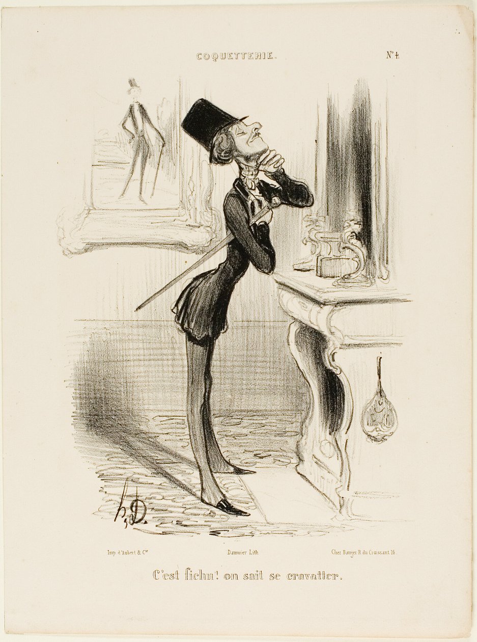 „Oh Mist! Ich scheine keinen Knoten binden zu können!“ Tafel 4 aus Coquetterie von Honoré Victorin Daumier