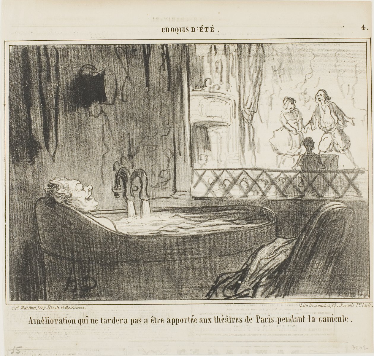 Vorschlag zur Verbesserung der Theater in Paris, der während der Hundstage nicht ausbleiben wird, Tafel 4 aus Croquis d