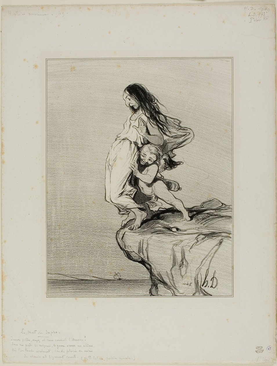 Sapphos Tod, Platte 49 aus Histoire Ancienne von Honoré Victorin Daumier