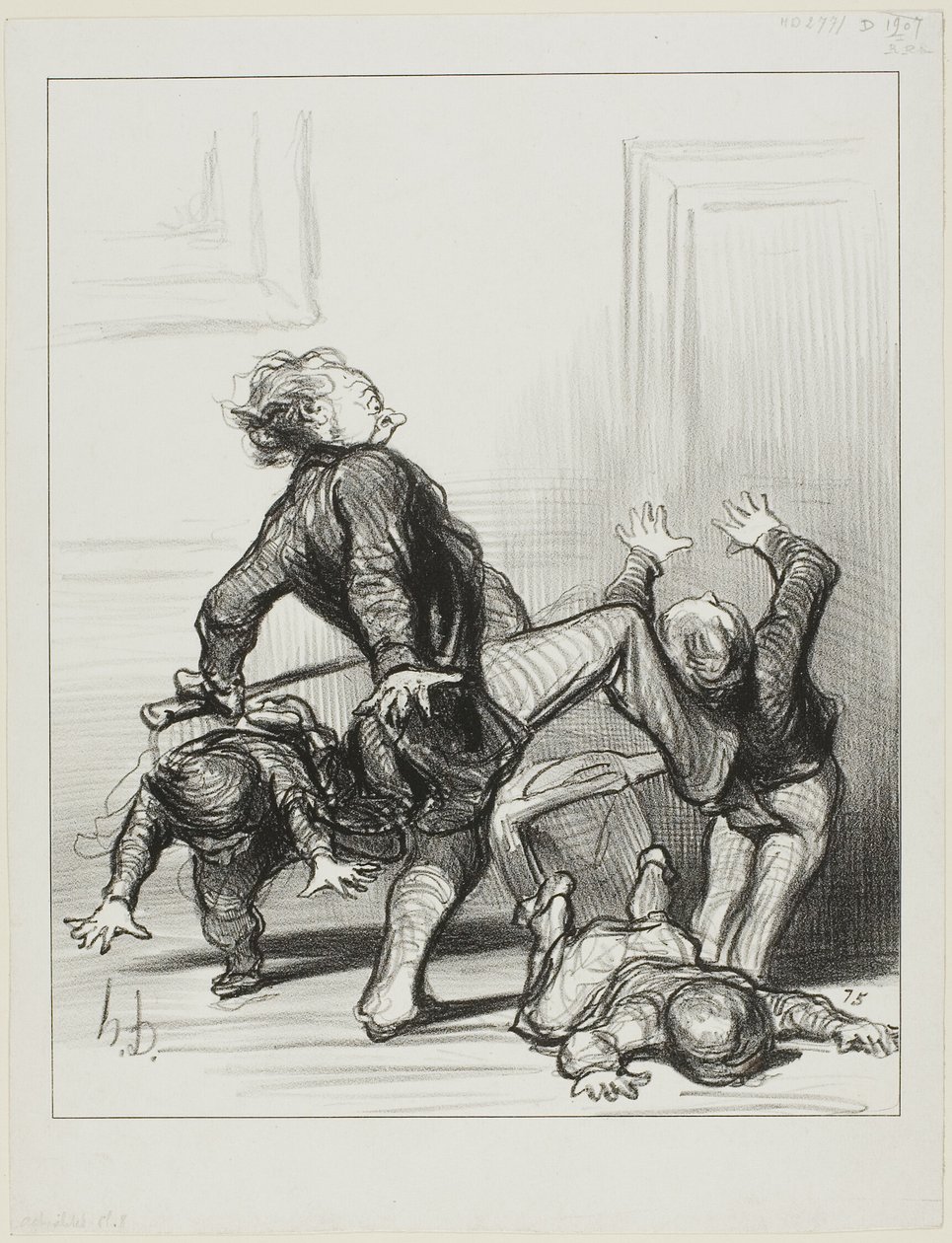 Der Einfluss des Friedenskongresses. „Oh ihr Schurken, ihr kämpft wieder... ihr wisst immer noch nicht, dass der Mensch in Frieden leben und Herr seiner selbst sein sollte,“ Platte 8 aus Actualités von Honoré Victorin Daumier