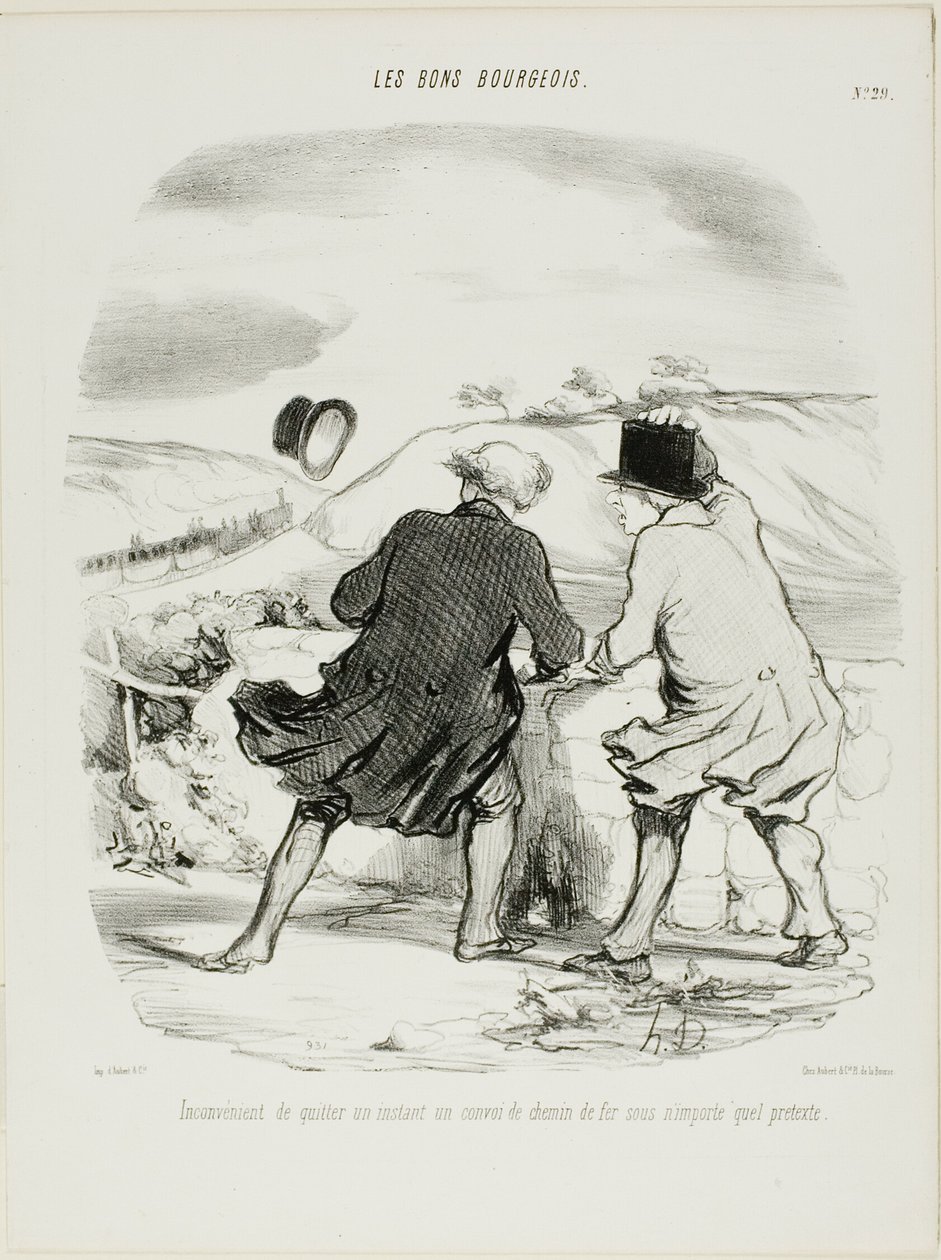 Die Unannehmlichkeit, den Zug auch nur für einen Moment und aus welchem Vorwand auch immer zu verlassen, Platte 29 aus Les Bons Bourgeois von Honoré Victorin Daumier