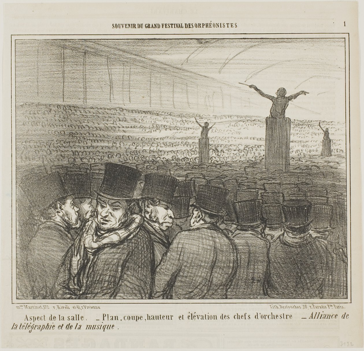 Ansicht der großen Halle, Platte 1 aus Souvenir du Grand Festival des Orphéonistes von Honoré Victorin Daumier