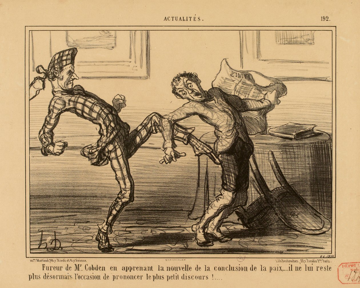 Aktualitäten Nr. 192: Die Wut des Herrn Cobden, als er die Nachricht vom Friedensschluss erfährt... von Honoré Daumier