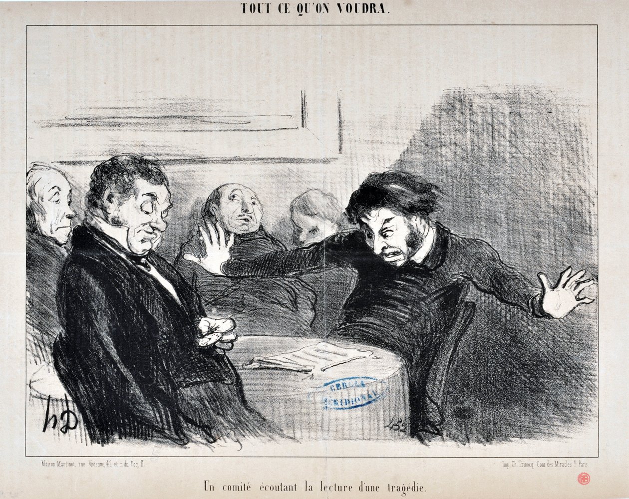 Ein Komitee hört die Lesung einer Tragödie von Honoré Daumier