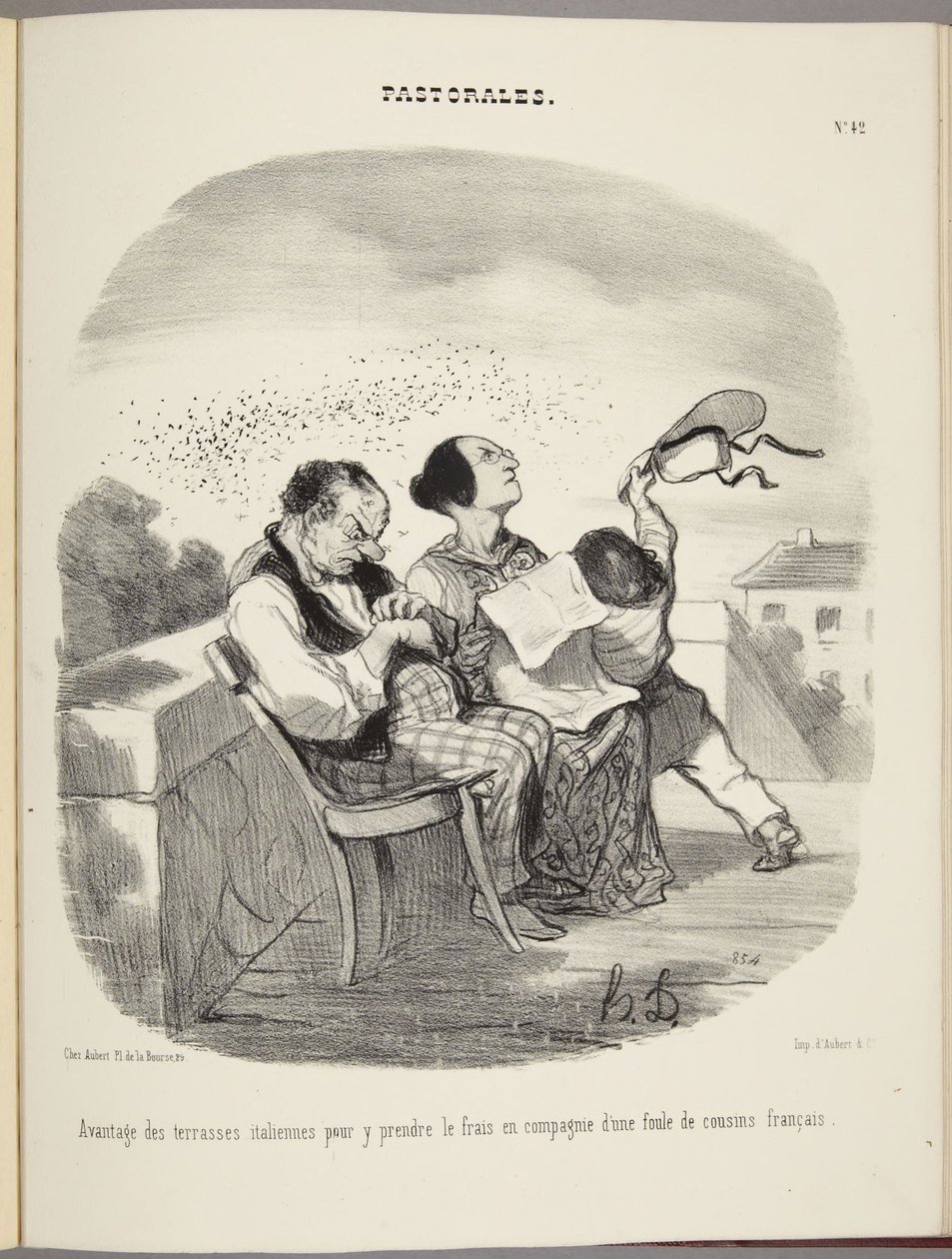 Vorteil der italienischen Terrassen, um dort in Gesellschaft einer Schar französischer Vettern die frische Luft zu genießen von Honoré Daumier