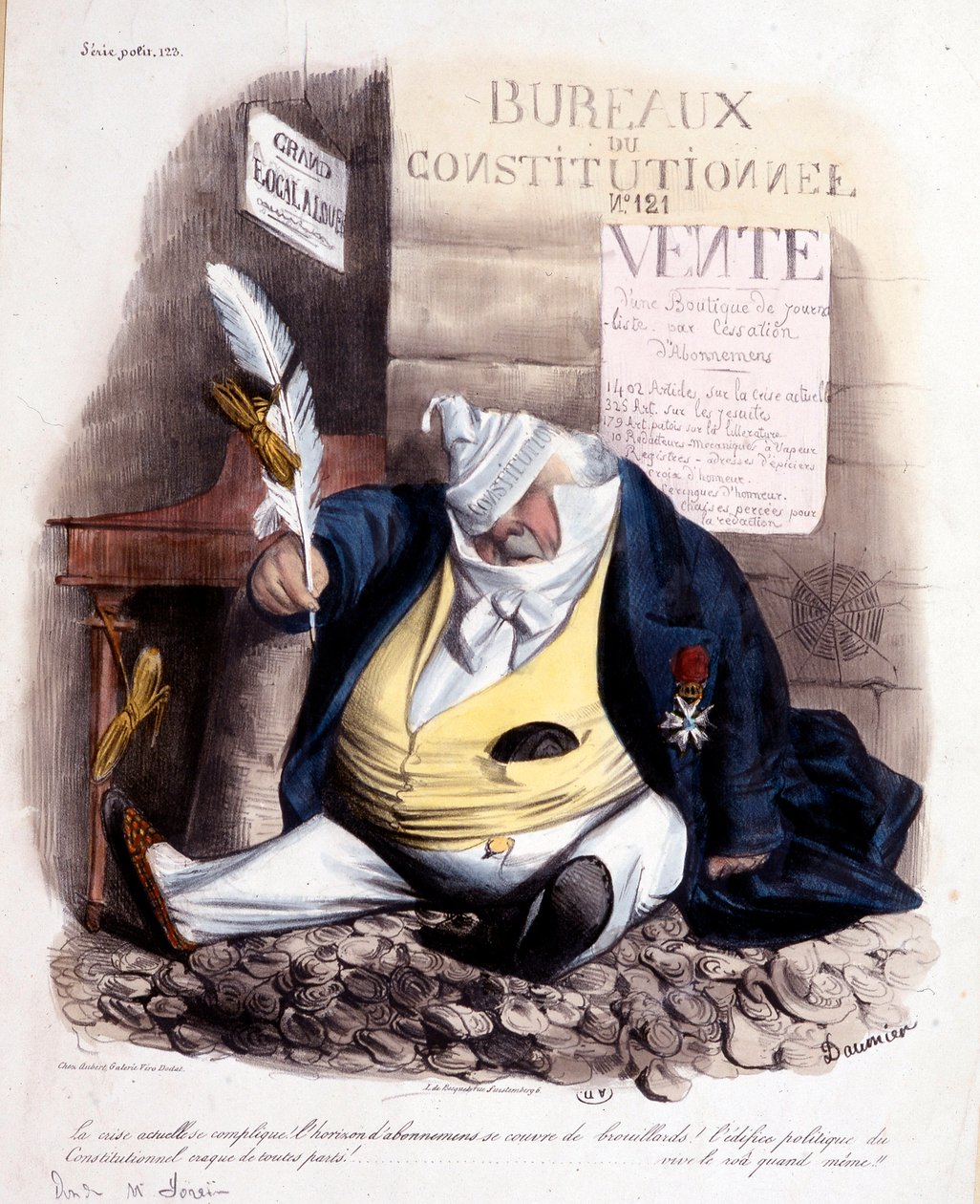 Karikatur von Daumier über Dr. Louis Désiré Veron und die Zeitung Le Constitutionnel, ca. 1840 von Honoré Daumier