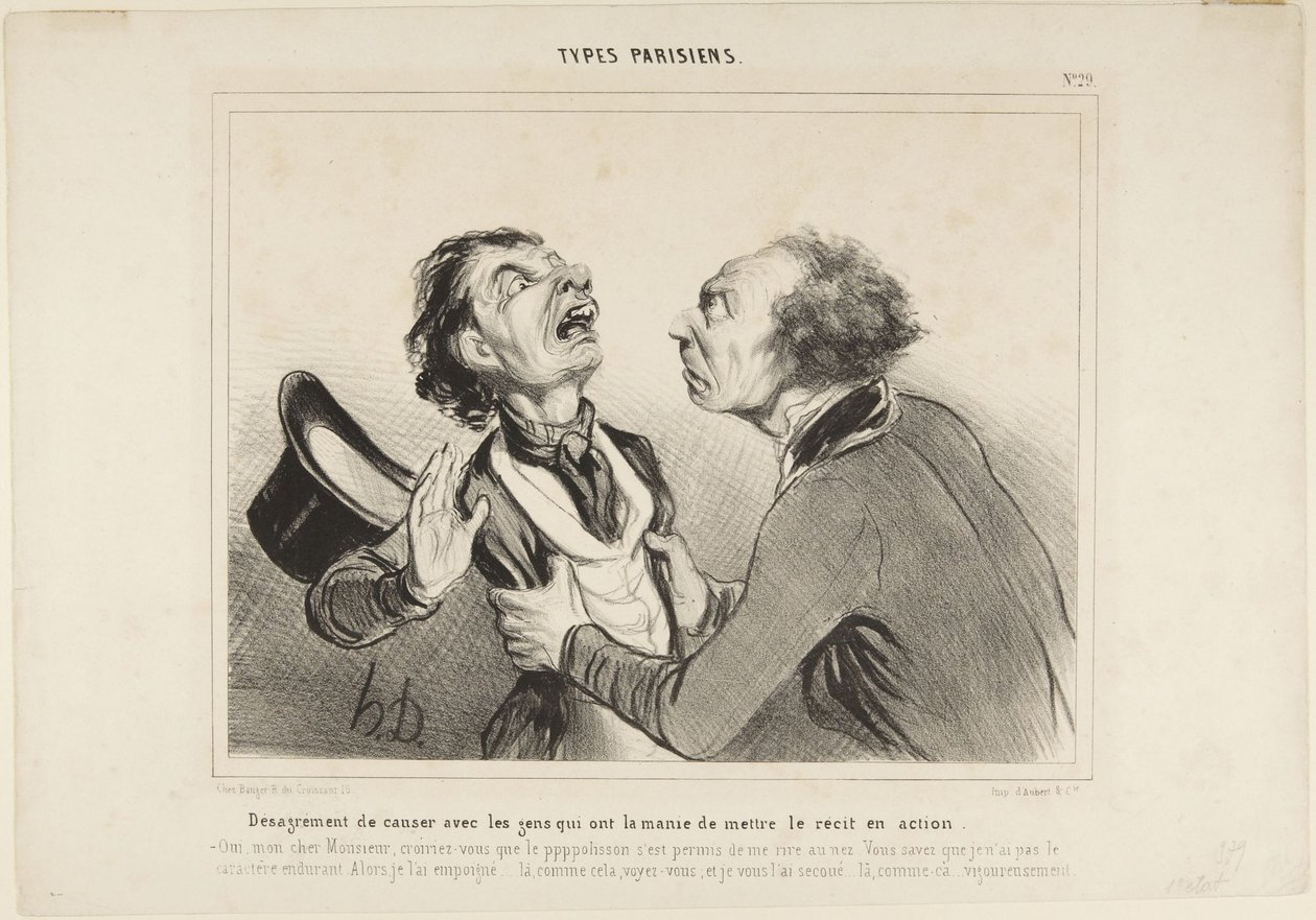 Unannehmlichkeit, mit Leuten zu reden ..., Nummer 29 aus der Serie Types Parisiens von Honoré Daumier