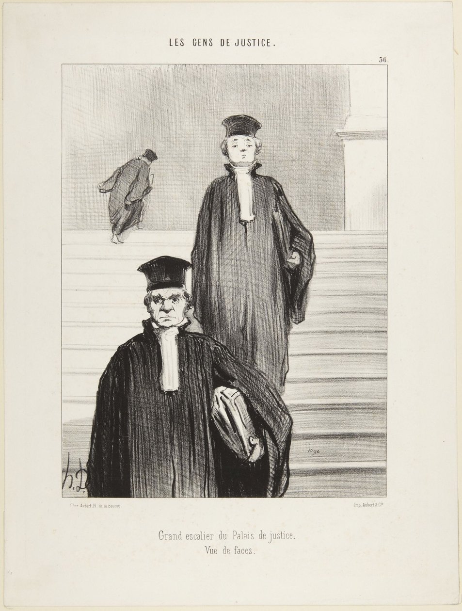 Große Treppe des Justizpalastes, Frontalansicht, Nummer 36 aus der Serie „Die Justizbeamten“ von Honoré Daumier