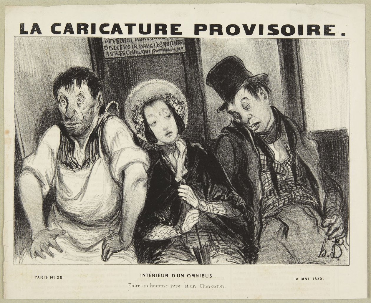 Inneres eines Omnibusses, aus der Serie „Pariser Typen“ aus La Caricature Provisoire von Honoré Daumier