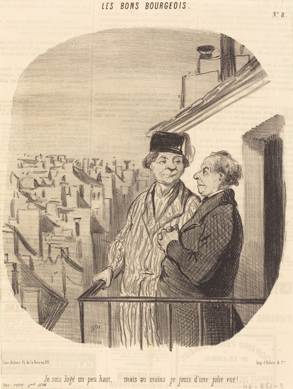 Ich bin etwas hoch untergebracht... aber... ich genieße eine schöne Aussicht! von Honoré Daumier