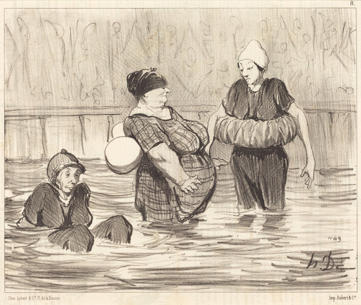 Die vorsichtigen Badenden von Honoré Daumier